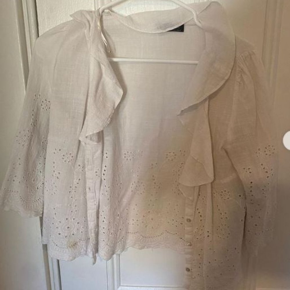 Zara TRF White Cutout Button Up Top